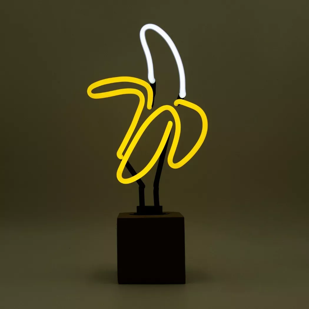 Locomocean – Glas Neon Tischlampe mit Betonsockel Banane, One Size, Gelb