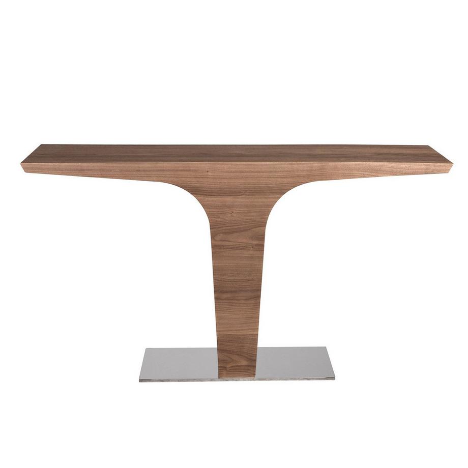 ANGEL CERDA  Rechteckige Konsole aus Nussbaumholz mit Sockel aus verchromtem Stahl 