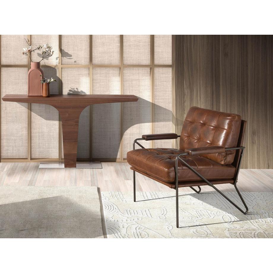 ANGEL CERDA  Rechteckige Konsole aus Nussbaumholz mit Sockel aus verchromtem Stahl 