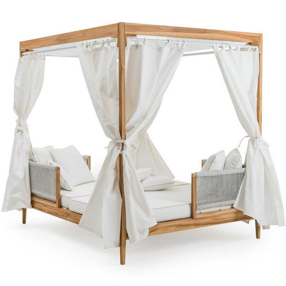 mutoni Lettino da giardino Zante a baldacchino in teak 160x200  