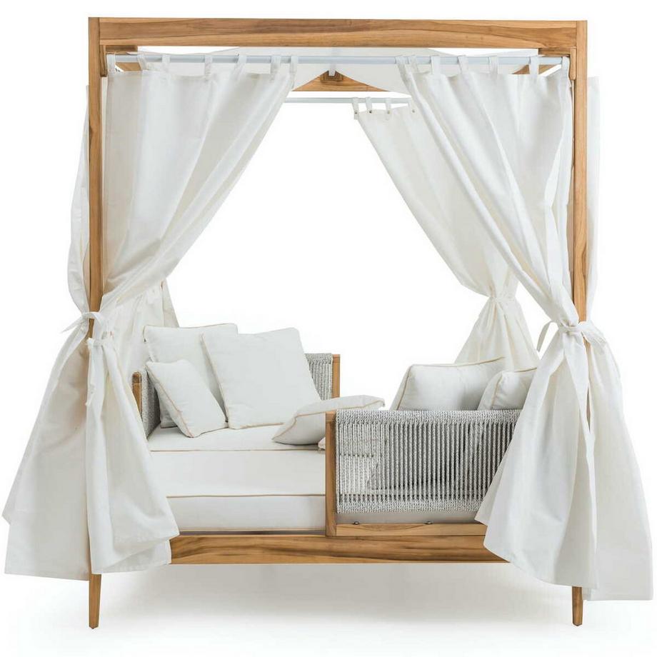 Lettino da giardino Zante a baldacchino in teak 160x200