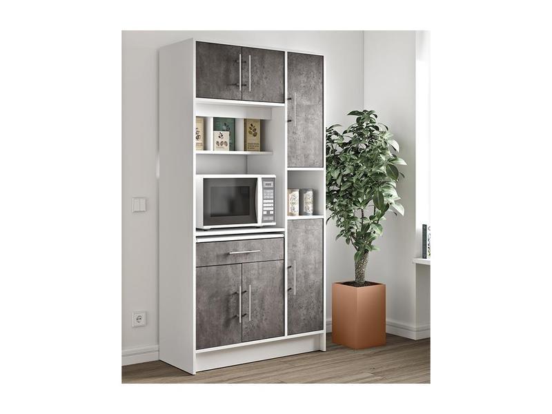 Vente-unique Credenza da cucina5 ante e 1 cassetto Bianco e Grigio MADY  