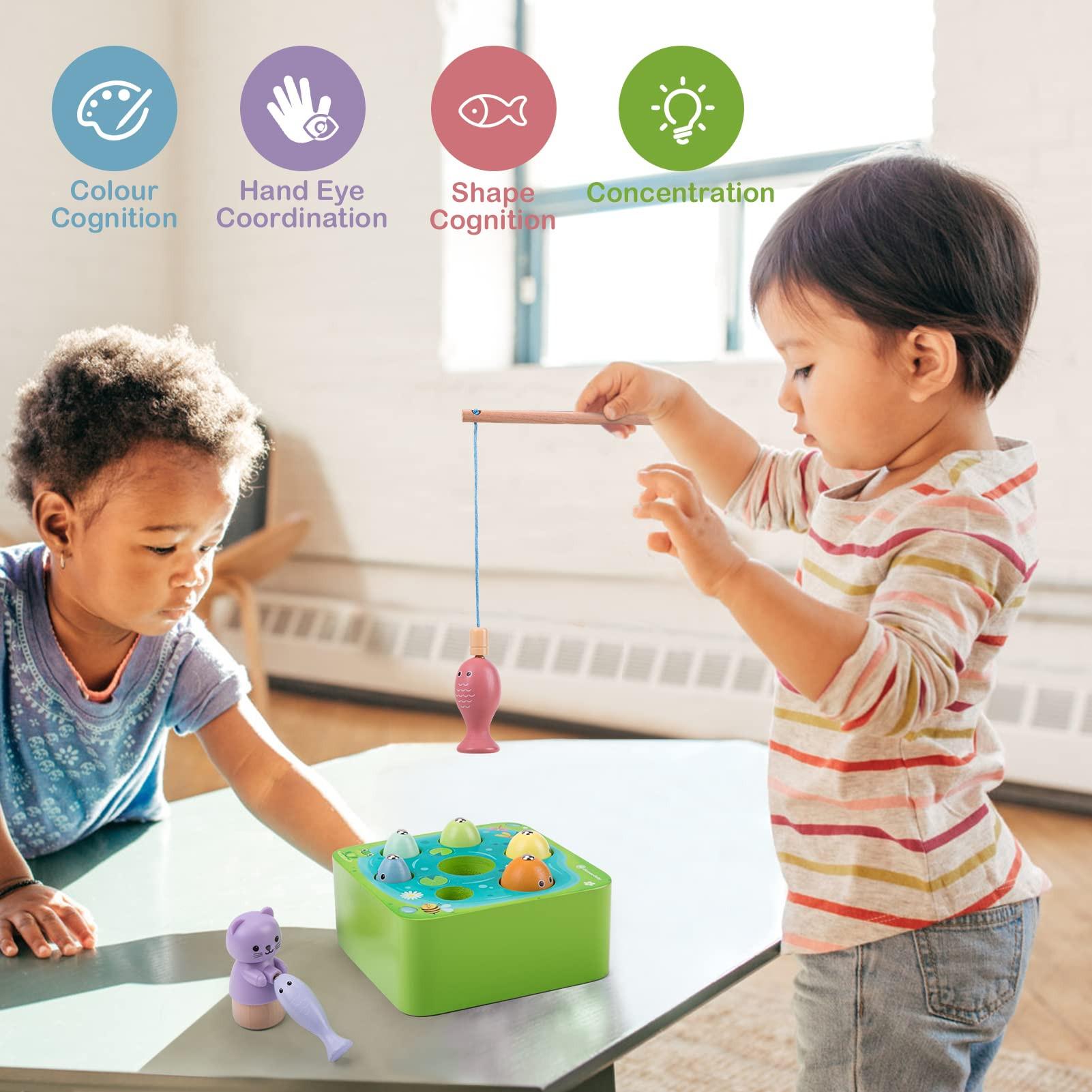 Activity-board  Jouet en bois Jouet de motricité pour enfants avec jeu de pêche Jeu de tri 