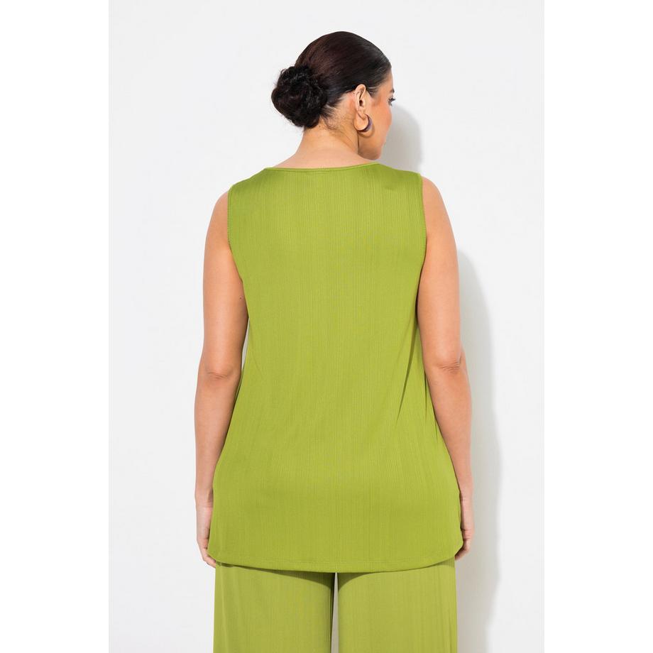 Ulla Popken Top Jersey a Costine A-Line Senza Maniche Scollo Rettangolare  