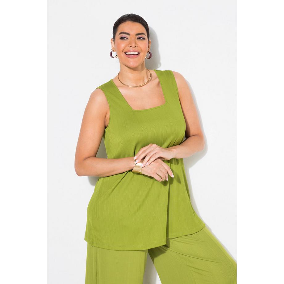 Ulla Popken Top Jersey a Costine A-Line Senza Maniche Scollo Rettangolare  