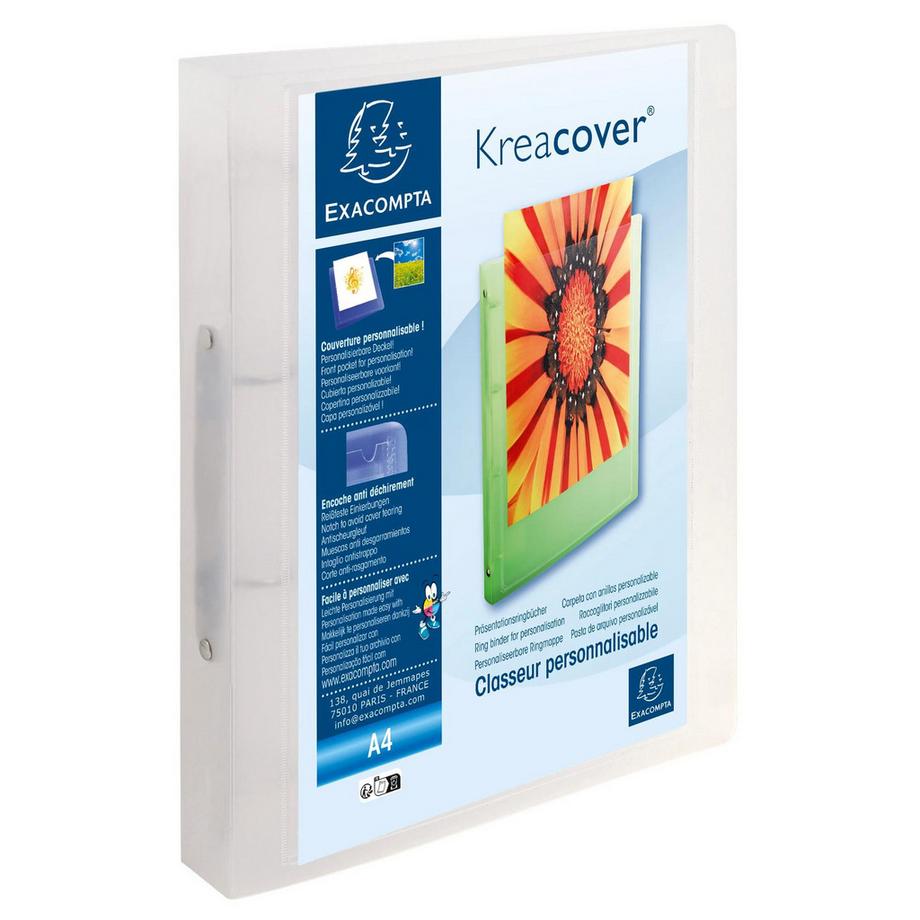 Exacompta Classeur 2 anneaux 30mm polypropylène chromaline 10/10e Krea Cover - A4 maxi - x 12  