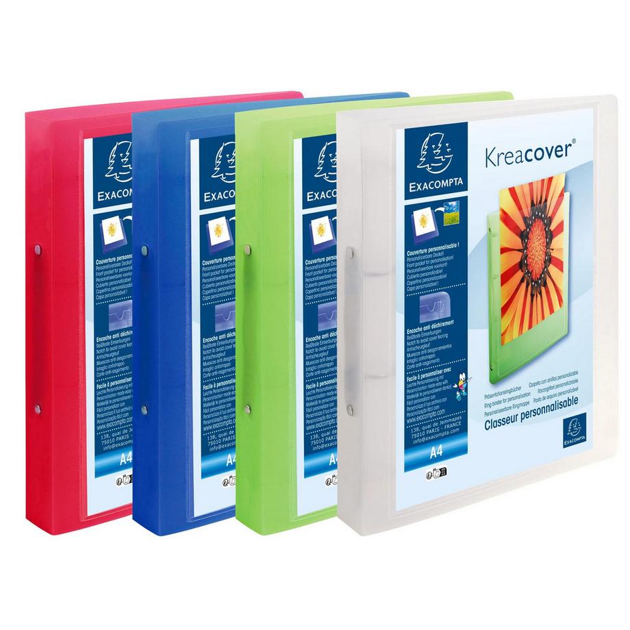 Exacompta Classeur 2 anneaux 30mm polypropylène chromaline 10/10e Krea Cover - A4 maxi - x 12  