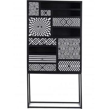 Commode Janesh 4 portes 6 tiroirs noir-blanc