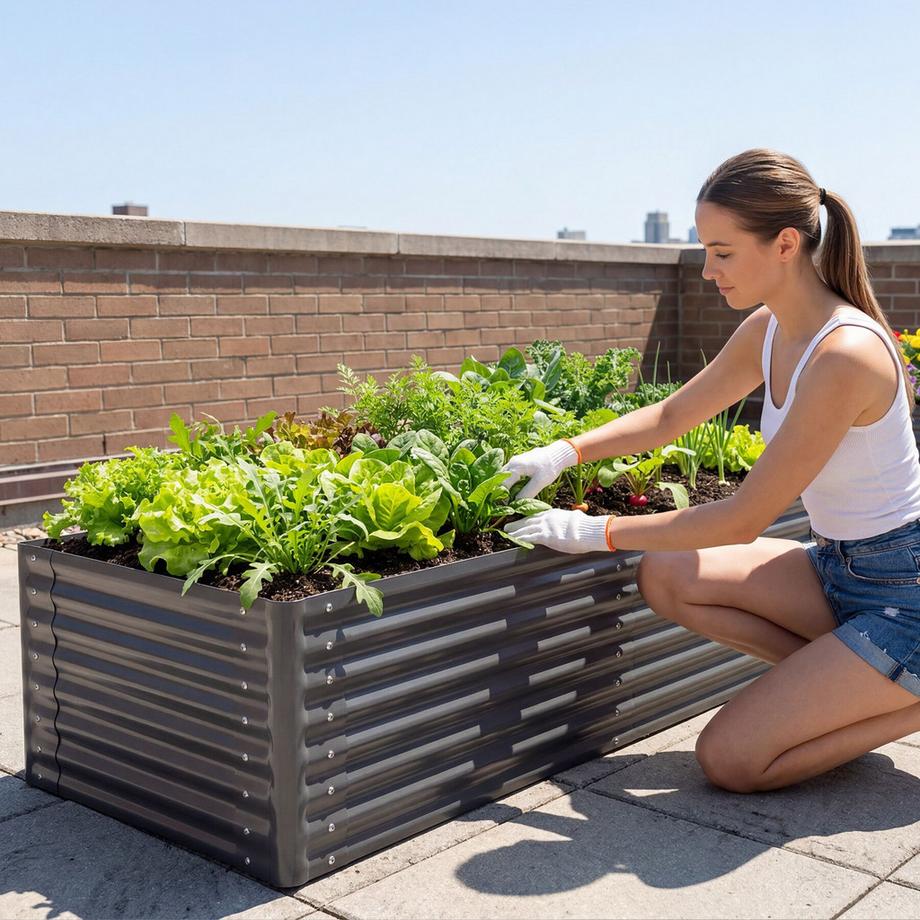 Tectake jardin surélevé Blomma bac de culture en acier galvanisé  