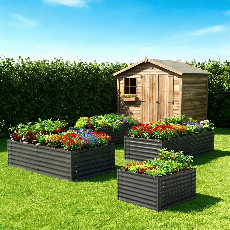 Tectake jardin surélevé Blomma bac de culture en acier galvanisé  