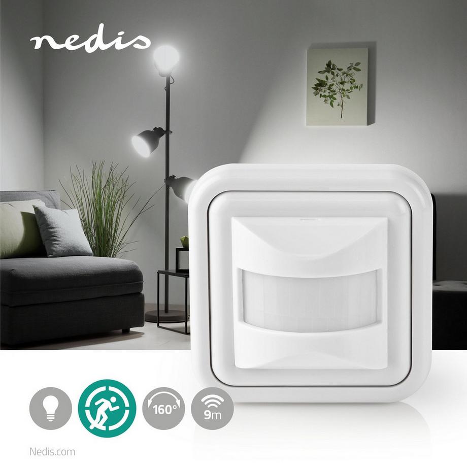 Nedis  Bewegungsmelder | Innenbereich | 2-Draht / 3-Draht | Typ F (CEE 7/7) | 160° | 5 - 200 W | 200 W | 500 W | 3 - 2000 Lux | Sensortechnik: PIR | Sensorbereich: 0,0 - 9,0 m 