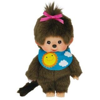 Monchhichi  Sekiguchi 233748 Original  Mädchen Sleepy, aus em Plüsch, mit farbigem Lätzchen und Zopf mit Schleife, ca. 20 cm 