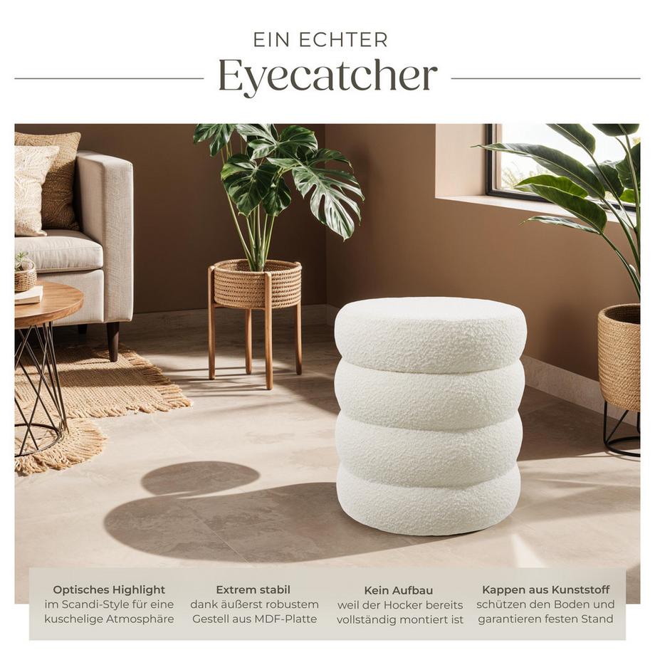 Tectake Sitzhocker mit Stauraum Altu rund Belastbarkeit 120 kg, bodenschonende Kunststoffkappen  