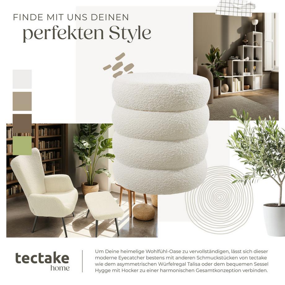 Tectake Sitzhocker mit Stauraum Altu rund Belastbarkeit 120 kg, bodenschonende Kunststoffkappen  