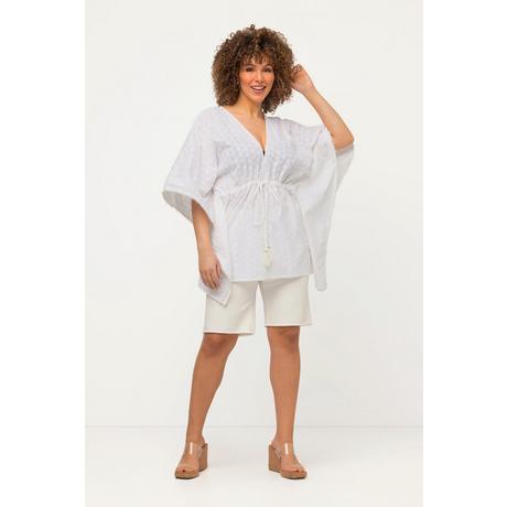 Ulla Popken  Blusa a kimono dal taglio oversize con pizzo traforato, nappe e maniche a 3/4 