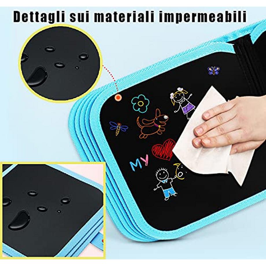 Activity-board  Livre de coloriage pour enfants réutilisable ， tableau de dessin portable et effaçable avec 12 crayons de couleur 