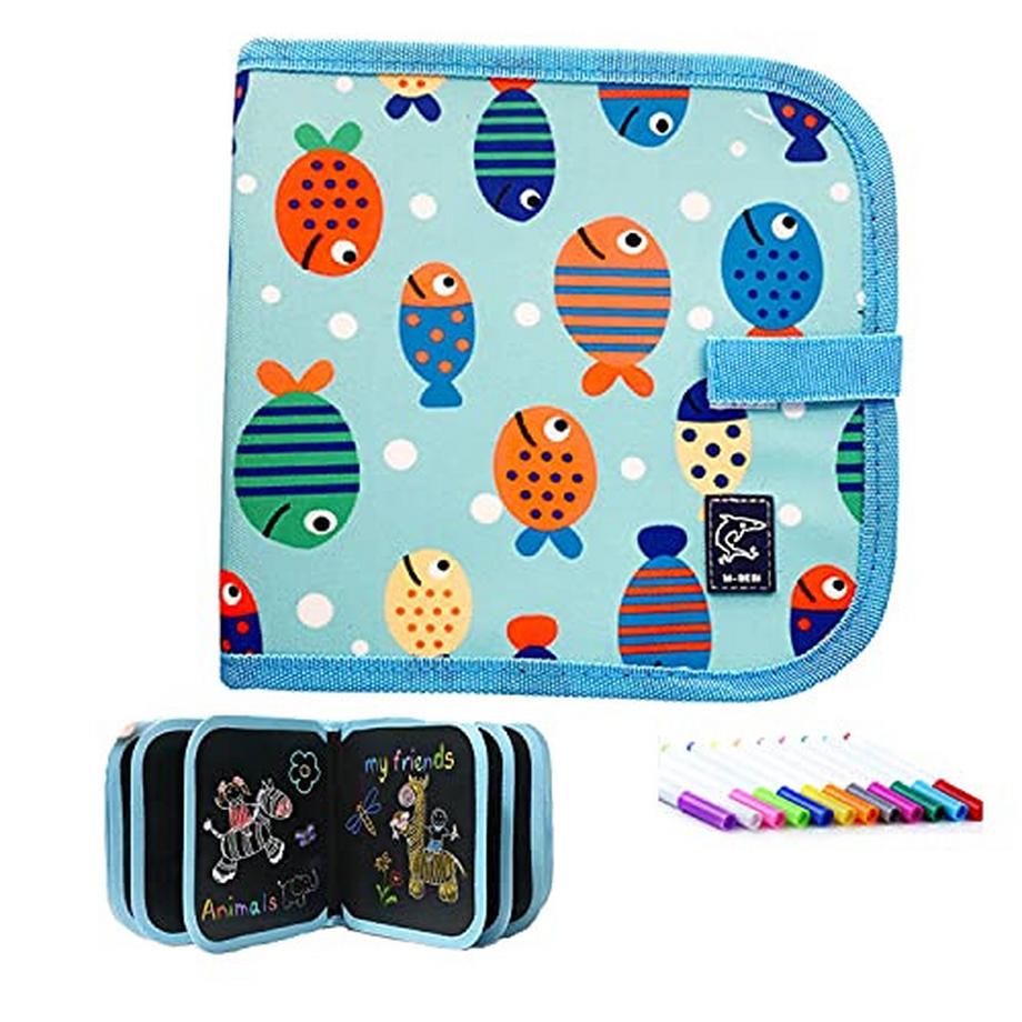 Activity-board  Livre de coloriage pour enfants réutilisable ， tableau de dessin portable et effaçable avec 12 crayons de couleur 