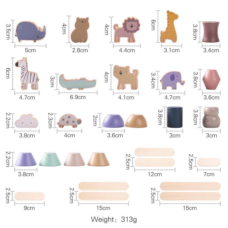 Activity-board  Tierspielset aus Holz für Kinder, 20er-Pack Stapelspielzeug im Waldstil, dekorativer Kuchen, rustikale Dekoration für Heim und Kinderzimmer 