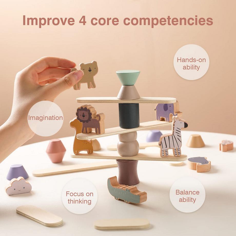 Activity-board  Tierspielset aus Holz für Kinder, 20er-Pack Stapelspielzeug im Waldstil, dekorativer Kuchen, rustikale Dekoration für Heim und Kinderzimmer 