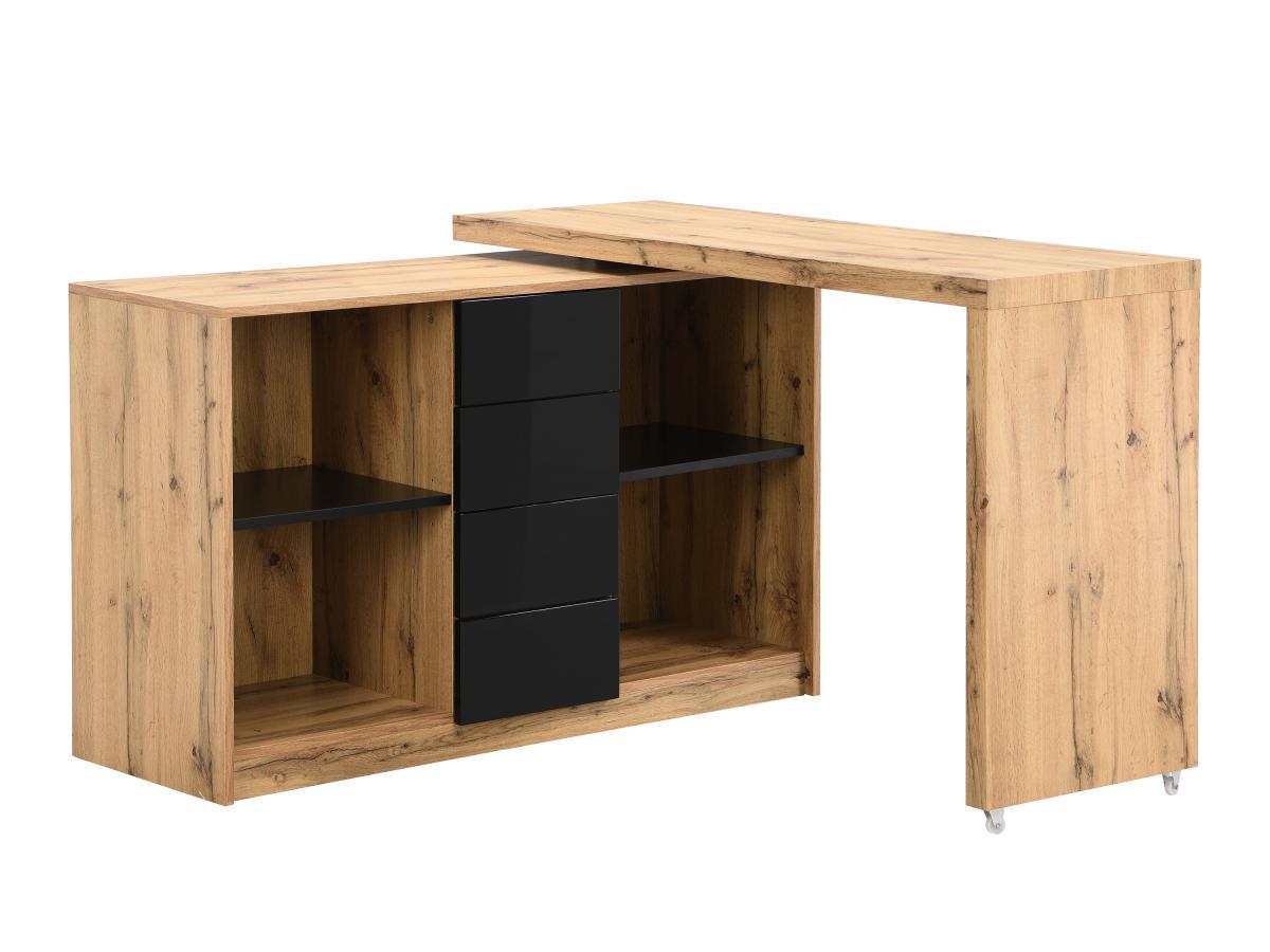 Vente-unique Bureau extensible avec plateau pivotant 360° - MDF - Naturel et noir - PAVELO  