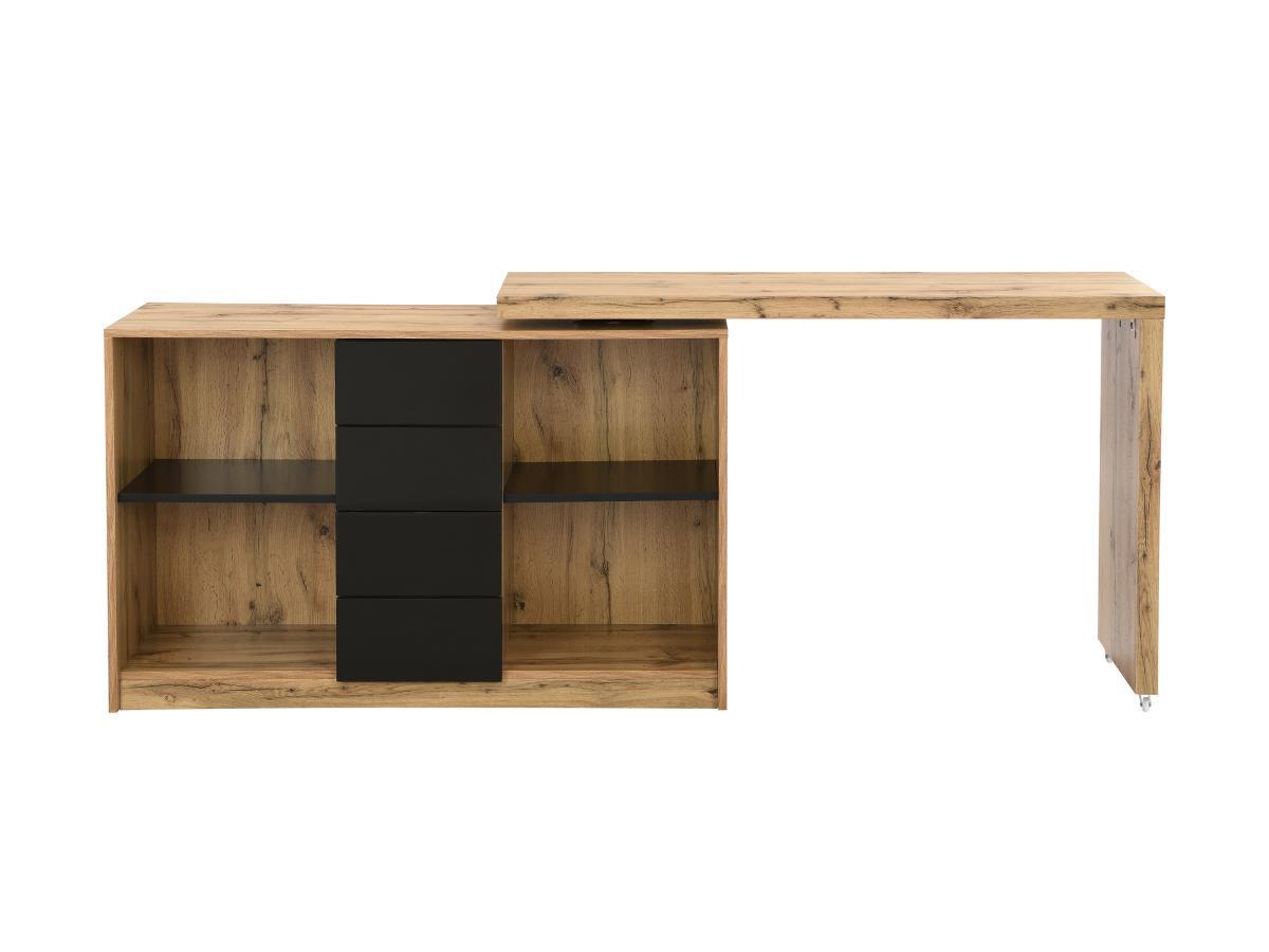 Vente-unique Bureau extensible avec plateau pivotant 360° - MDF - Naturel et noir - PAVELO  