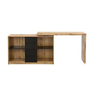 Vente-unique Bureau extensible avec plateau pivotant 360° - MDF - Naturel et noir - PAVELO  