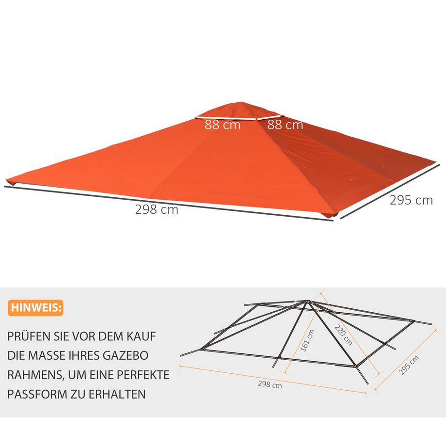 Northio Ersatzdach Für Pavillon Sonnenschutz Pavillonabdeckung Aus Polyester, Orange, 2,98 X 2,95 M  