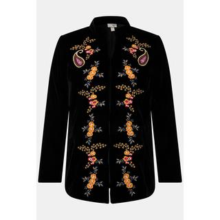 Ulla Popken  Blazer en velours à col montant et fermeture à agrafes, broderie florale 