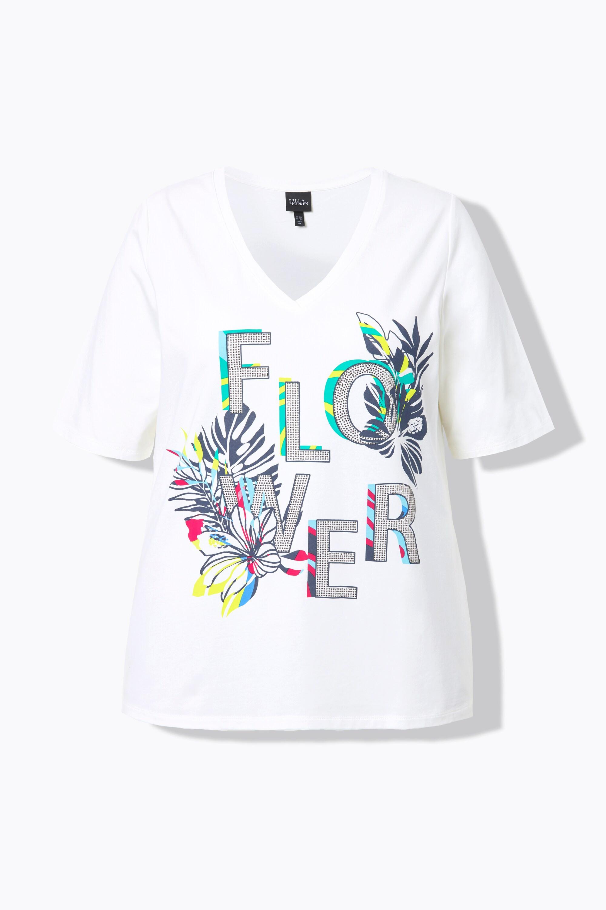 Ulla Popken Flower Stampa Classic Scollo a V Mezze Maniche T-Shirt  