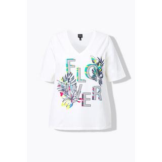 Ulla Popken Flower Stampa Classic Scollo a V Mezze Maniche T-Shirt  