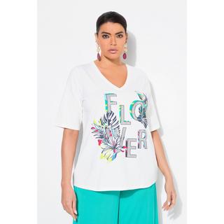 Ulla Popken Flower Stampa Classic Scollo a V Mezze Maniche T-Shirt  