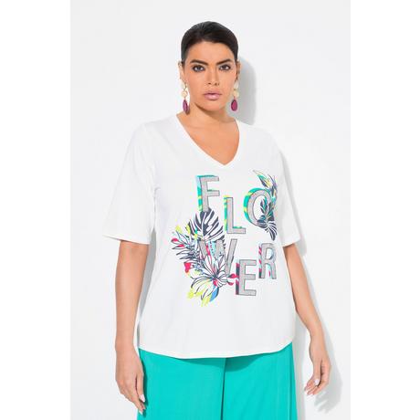 Ulla Popken Flower Stampa Classic Scollo a V Mezze Maniche T-Shirt  
