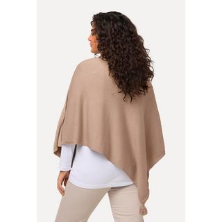 Ulla Popken  Poncho en maille, finition en pointe, pompon, col en V, sans manches 