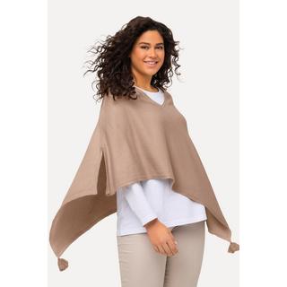 Ulla Popken  Poncho en maille, finition en pointe, pompon, col en V, sans manches 