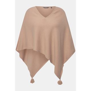 Ulla Popken  Poncho en maille, finition en pointe, pompon, col en V, sans manches 