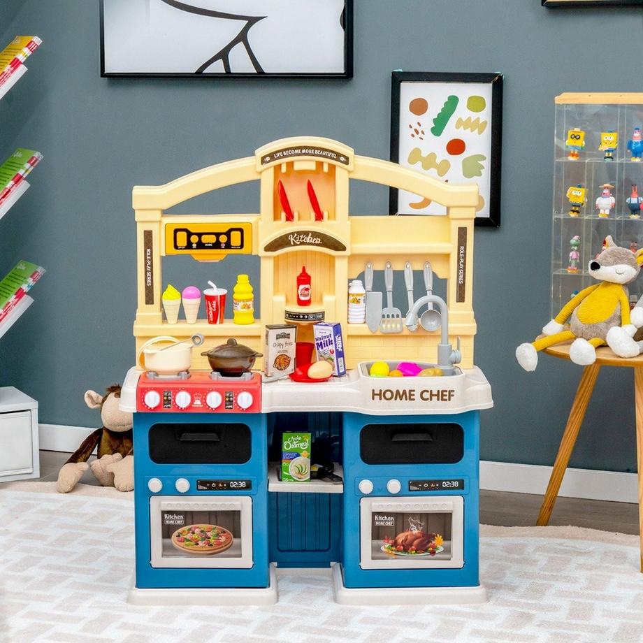 Northix  69 TLG. Kinderküche inkl. Zubehör Spielküche mit Lichter & Dampf & Musik & Sound Blau 