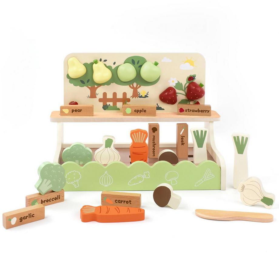 Activity-board  Jeu de jardin en bois Jeu de construction de jardin en bois pour jouets alimentaires Accessoires de cuisine pour enfants Jeu de rôle 