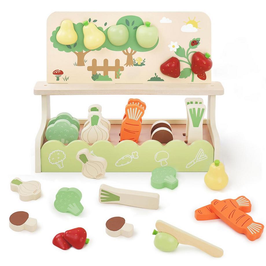 Activity-board  Jeu de jardin en bois Jeu de construction de jardin en bois pour jouets alimentaires Accessoires de cuisine pour enfants Jeu de rôle 