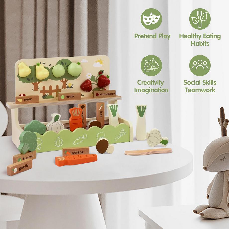 Activity-board  Jeu de jardin en bois Jeu de construction de jardin en bois pour jouets alimentaires Accessoires de cuisine pour enfants Jeu de rôle 