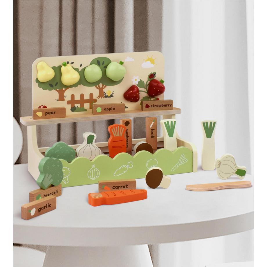 Activity-board  Jeu de jardin en bois Jeu de construction de jardin en bois pour jouets alimentaires Accessoires de cuisine pour enfants Jeu de rôle 