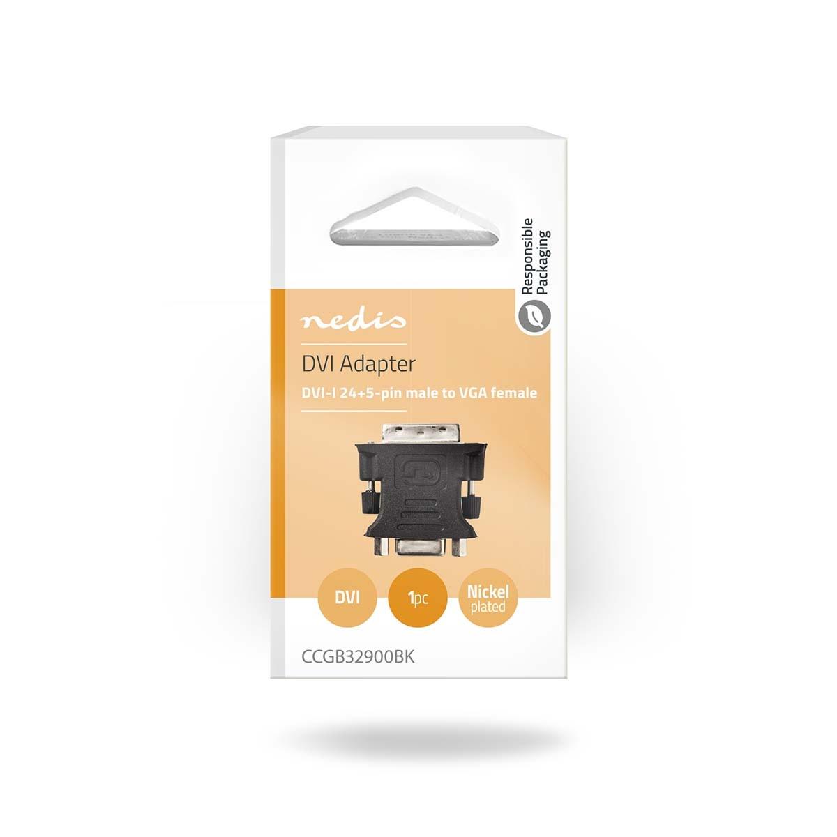 Nedis  Adaptateur DVI | DVI-I 24+5 broches mâle | VGA femelle 15p | nickelé | droit | PVC | noir | boîte 