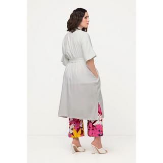 Ulla Popken  Abito midi in misto lino con cintura, colletto da camicia e mezze maniche 