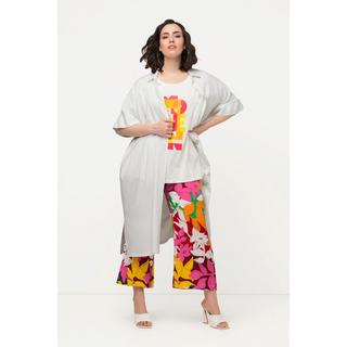 Ulla Popken  Robe midi en lin mélangé, col chemise et manches courtes, ceinture 