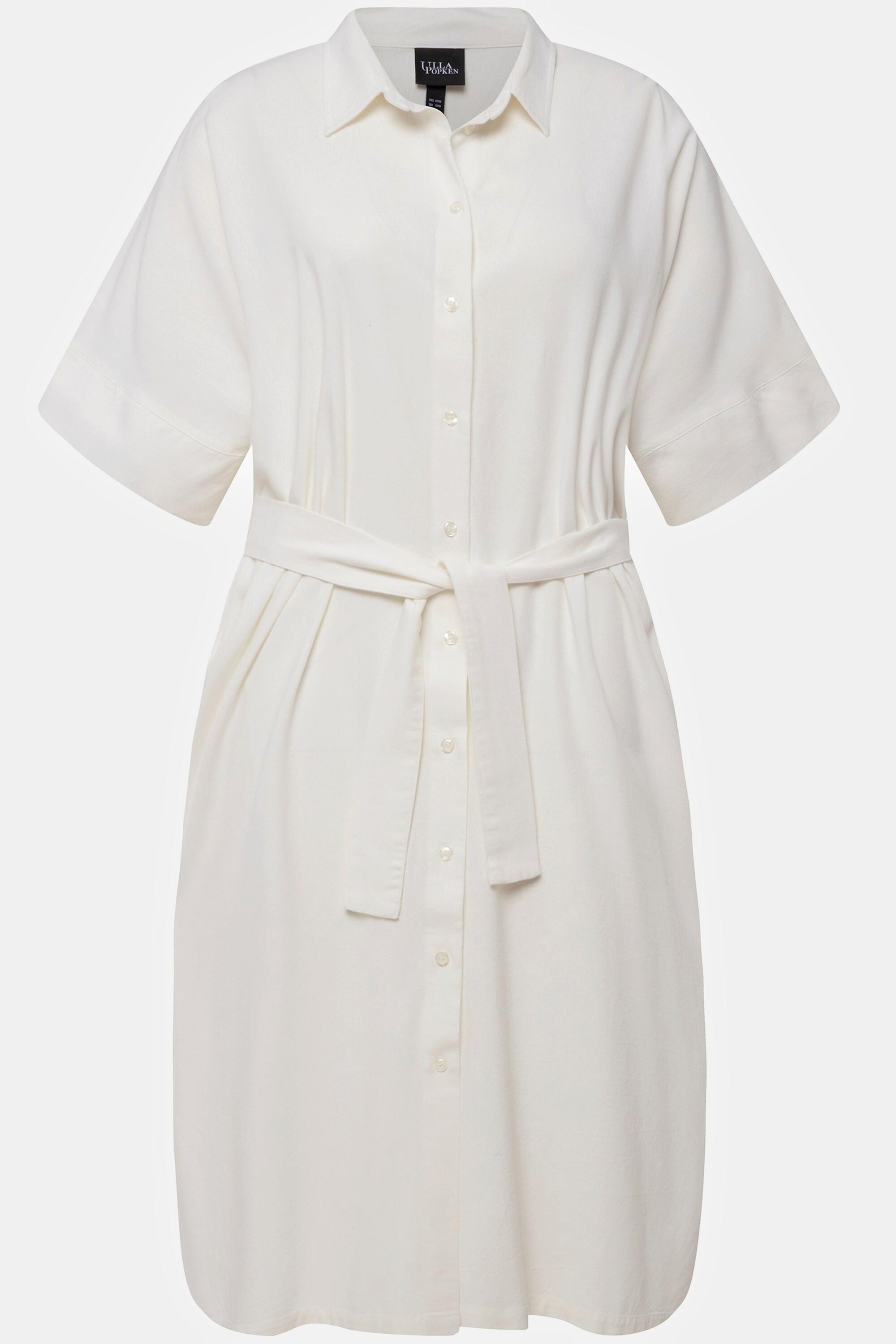 Ulla Popken  Robe midi en lin mélangé, col chemise et manches courtes, ceinture 