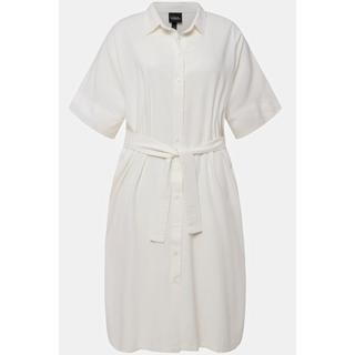 Ulla Popken  Robe midi en lin mélangé, col chemise et manches courtes, ceinture 