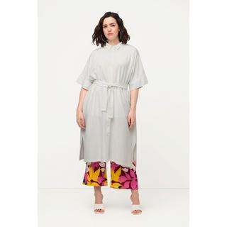 Ulla Popken  Robe midi en lin mélangé, col chemise et manches courtes, ceinture 