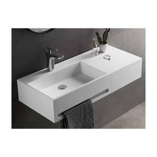 Vente-unique Plan vasque suspendu en solid surface avec porte serviettes - Blanc - L90 x l40 x H17 cm - GANDAKI  