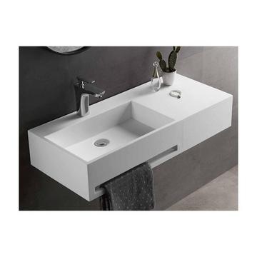 Plan vasque suspendu en solid surface avec porte serviettes - Blanc - L90 x l40 x H17 cm - GANDAKI