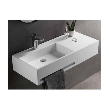 Vente-unique Plan vasque suspendu en solid surface avec porte serviettes - Blanc - L90 x l40 x H17 cm - GANDAKI  