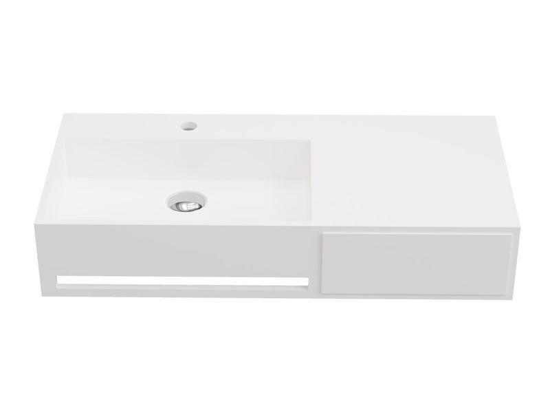 Vente-unique Plan vasque suspendu en solid surface avec porte serviettes - Blanc - L90 x l40 x H17 cm - GANDAKI  